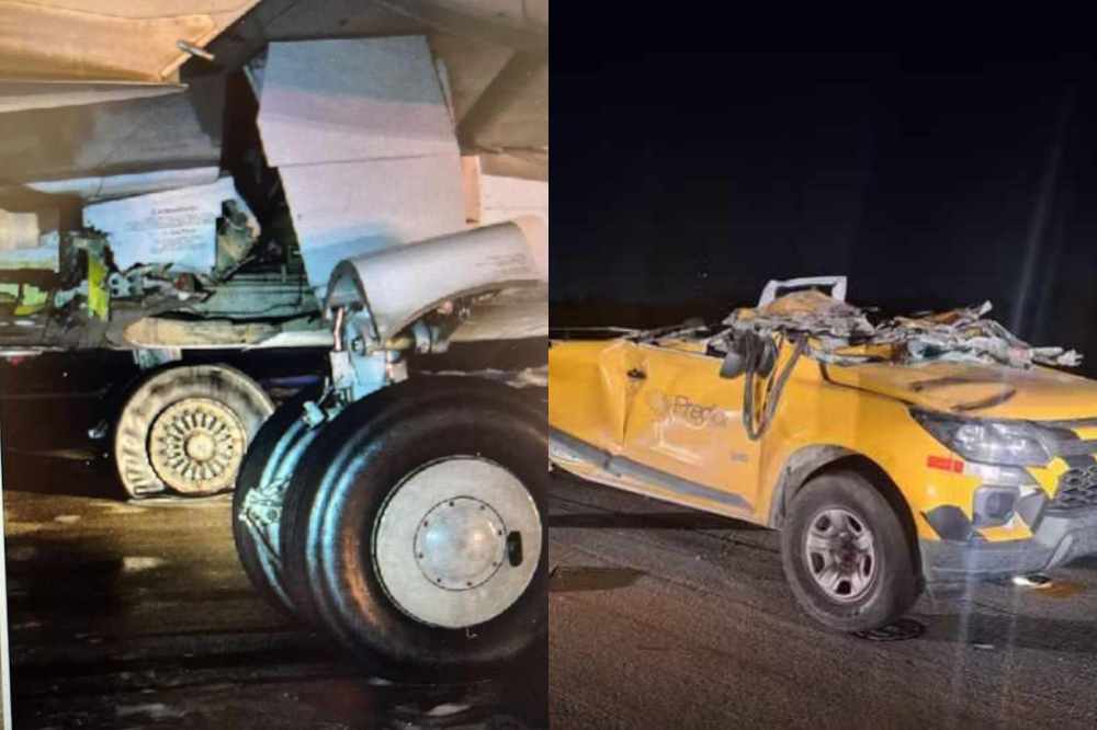 驚險(xiǎn)萬分！一架波音客機(jī)晚上加速起飛竟然撞上皮卡：飛機(jī)急剎車 卡車被削頂！